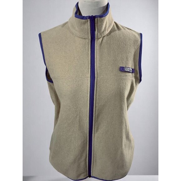 Columbia PFG Beige Fleece Vest Purple Trim Full Zip Sleeveless Jacket Size Large - Picture 8 of 9